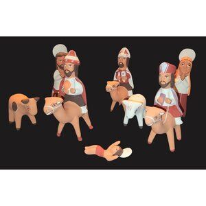 Hand-Painted Peruvian Clay Nativity Set With Mary Joseph Wise Men Baby Jesus Ani
